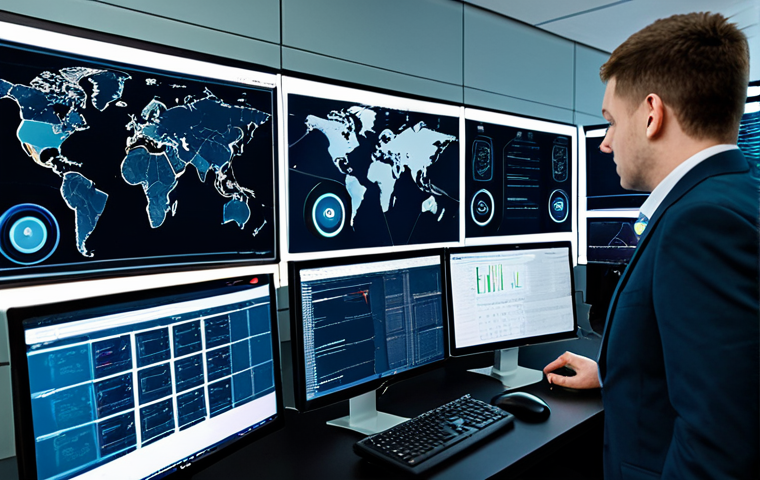 A diverse team of professional cybersecurity analysts, fully clothed in modest business attire, are intensely collaborating within a modern Security Operations Center (SOC). They are gathered around a central workstation, looking at multiple large monitors displaying complex network diagrams, data analytics, and real-time threat maps. The atmosphere is focused and collaborative, conveying a sense of shared problem-solving. The background features server racks and more screens, creating a high-tech environment. Safe for work, appropriate content, fully clothed, professional, modest, perfect anatomy, correct proportions, natural pose, well-formed hands, proper finger count, natural body proportions, high quality.