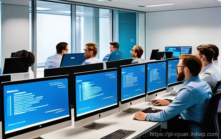 사이버 공격 대응을 위한 조직의 책임 - **Prompt 2: Strategic Cybersecurity Leadership**
    A sleek, futuristic wide-angle shot of a divers...