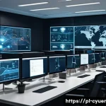 Home 22 사이버 공격 대응을 위한 외부 컨설팅 활용법 - A modern corporate office environment with a diverse team of cybersecurity experts collaborating aro...