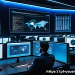Home 21 사이버 공격 대응 툴의 종류와 선택 기준 - A modern corporate cybersecurity operations center with diverse IT professionals monitoring multiple...