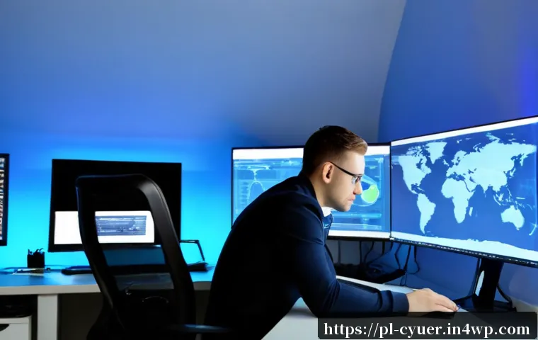 사이버 공격에 대비한 기술적 해결책 - Photorealistic cybersecurity operations room in a modern Polish business office, focused IT speciali...